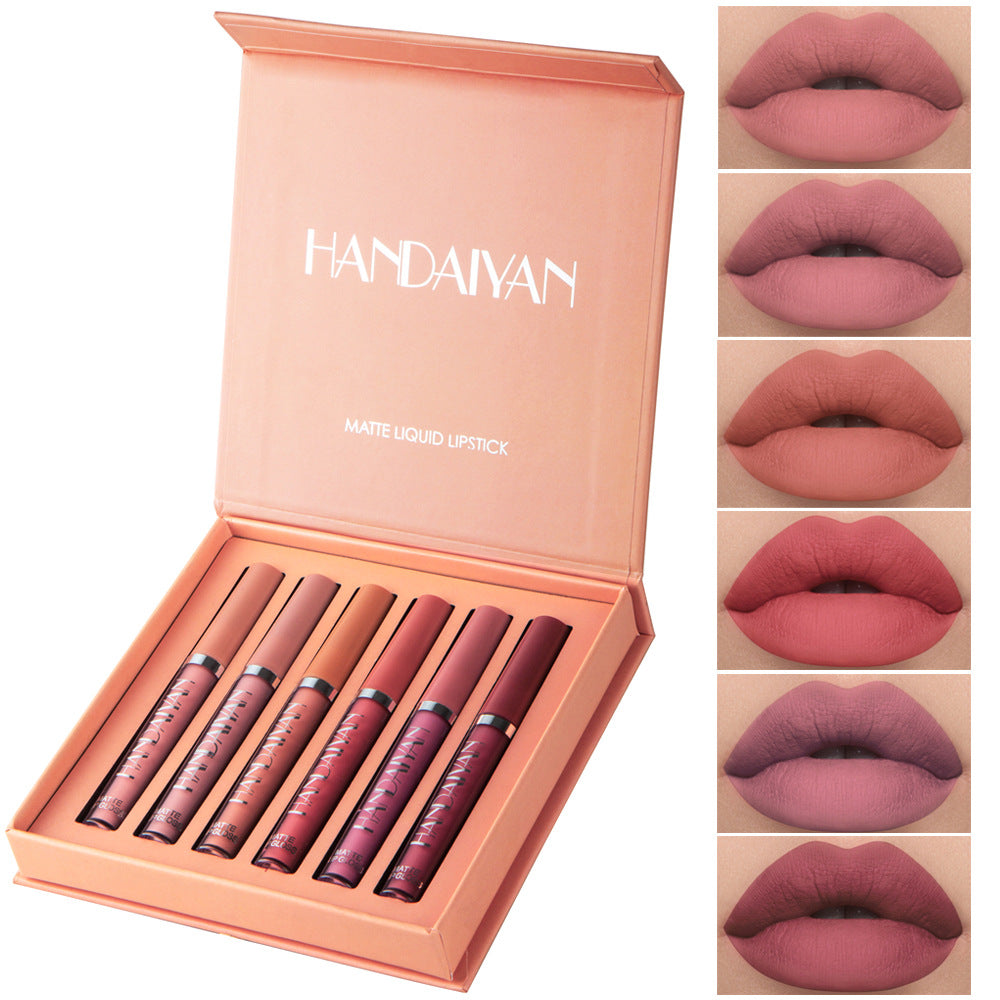 Lip Glaze set cross-border matte 6 Han Daiyan European and American lasting waterproof colorfast no stain on Cup lip gloss lip glaze