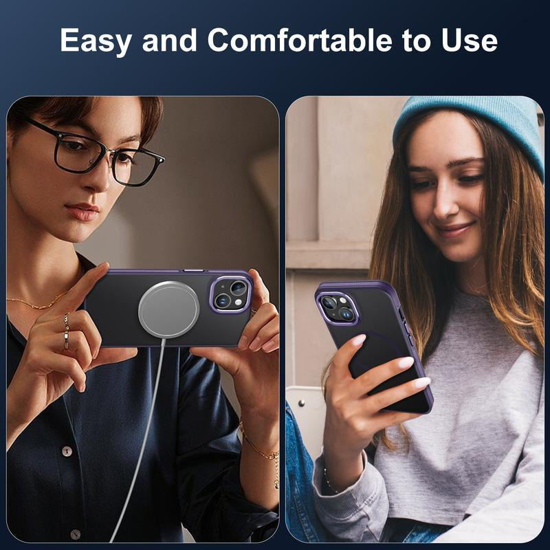 Phone Case for Iphone 15, Protective Cellphone Case with 2 Tempered-Glass Screen Protectors Compatible with Magsafe, Military-Grade Protective Shockproof Slim Fit Phone Case for Iphone 15 Case