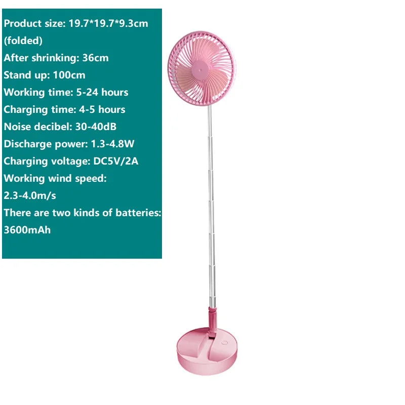 USB Rechargeable Folding Telescopic Floor Fan Mini Summer Mute Silent Desktop Table Fan Ventilador for Office Bedroom Cooler