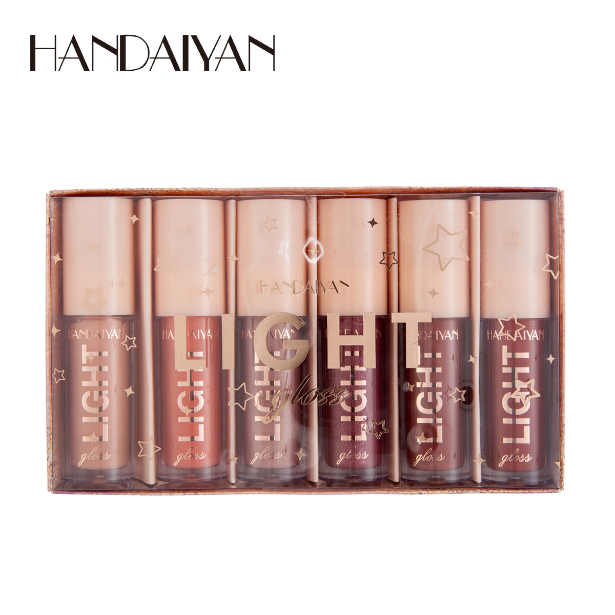 Cross-Border 6 pieces lip gloss suit gift box mirror water light liquid lipstick paint glass lip gloss handaiyan makeup
