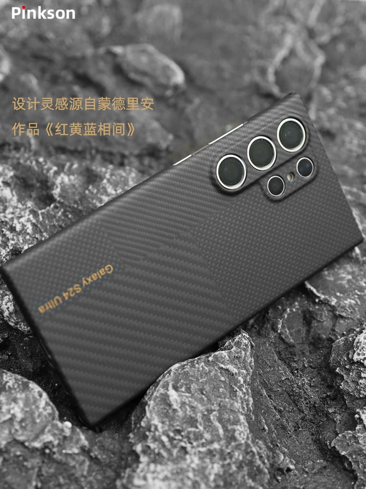 Pinkson for Samsung S24/S23ultra Phone Case Kevlar Aramid Carbon Fiber Protective Cover S23 Ultra-Thin All-Inclusive Frosted Hard Shell Business New Minimalist Drop-Resistant Heat Dissipation Men Light