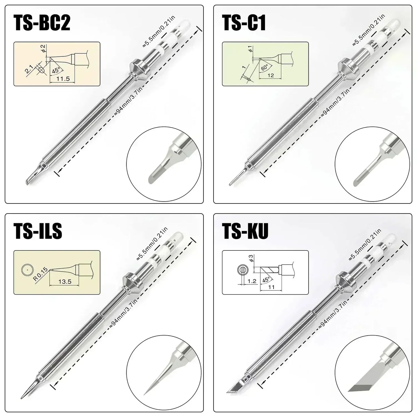Pine64 TS100 TS101 Soldering Iron Tips Replacement Various Models of Pinecil Electric Soldering Iron Tip TS Series BC2 ILS C4 KU
