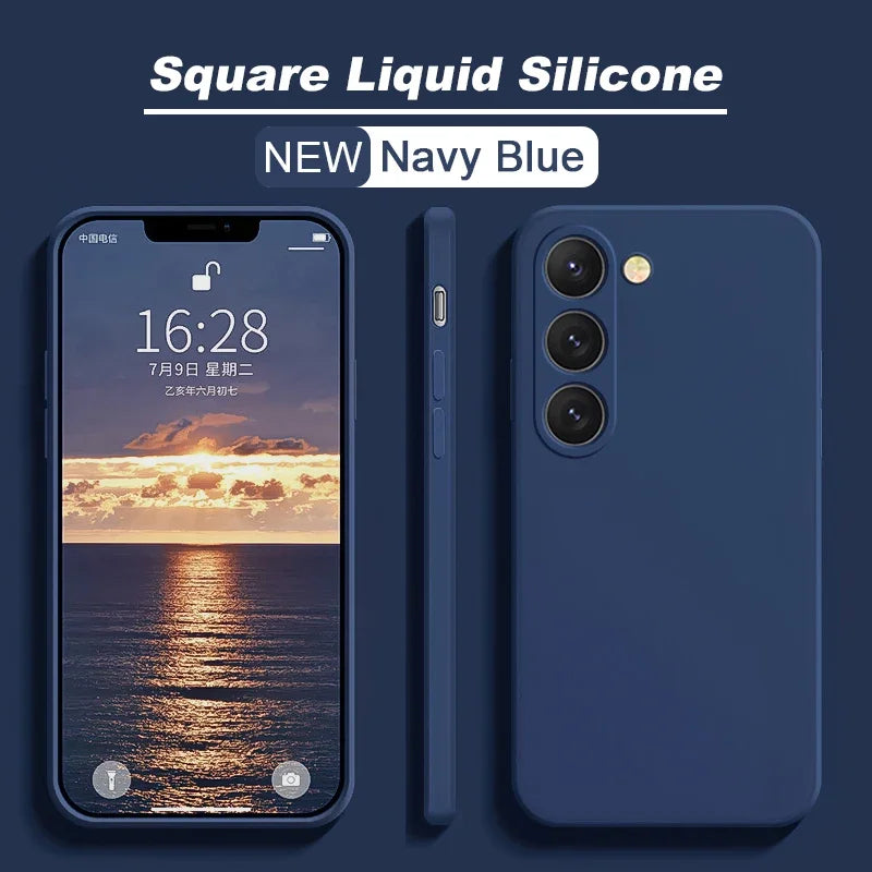 New Square Liquid Silicone Case For Samsung Galaxy S24 S23 S22 S21 S20 Ultra Plus FE A54 A53 A52 A73 5G 4G Shockproof Soft Cover