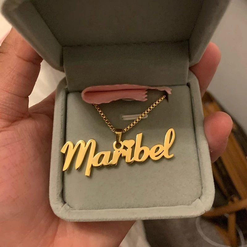 Gold Box Chain Custom Jewelry Personalized Name Pendant Necklace Handmade Cursive Nameplate Choker Women Men Bijoux BFF Gift