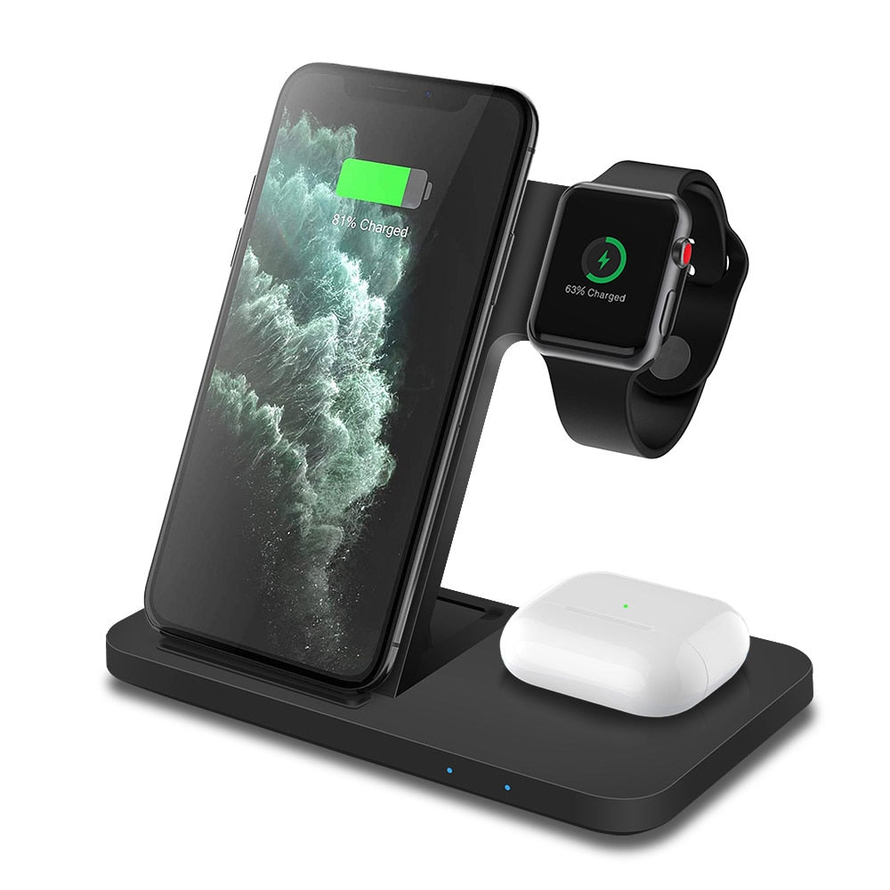 FDGAO 15W 3 in 1 Qi Fast Wireless Charger Pad Dock Station For iPhone 13 12 11 Pro XS XR X 8 Apple Watch 7 SE 6 5 4 AirPods Pro