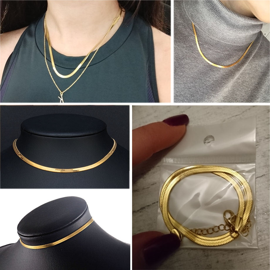 2019 High quality Clavicle Blade Statement Women Gold Silver Color Stainless Steel 35+5cm Snake Choker Necklace Chain