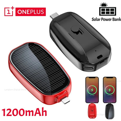 Solar Mini Power Bank Key Ring Portable Charger for Outdoor Camping External Battery Emergent Phone Power Bank 1200Mah