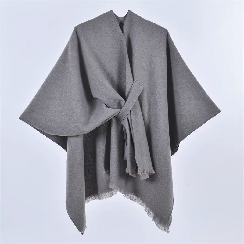 Women'S Elegant Shawl Wraps Soft Open Front Poncho Cape for Autumn Winter Solid Color Tassel Scarf Shawls Cloak Bufanda Pashmina
