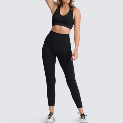 European and American seamless knitted slim fit hip raise moisture wicking sports workout clothes beauty back fitness bra yoga clothes suit