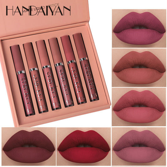Lip Glaze set cross-border matte 6 Han Daiyan European and American lasting waterproof colorfast no stain on Cup lip gloss lip glaze