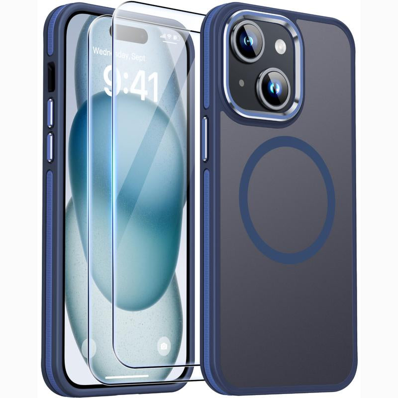 Phone Case for Iphone 15, Protective Cellphone Case with 2 Tempered-Glass Screen Protectors Compatible with Magsafe, Military-Grade Protective Shockproof Slim Fit Phone Case for Iphone 15 Case