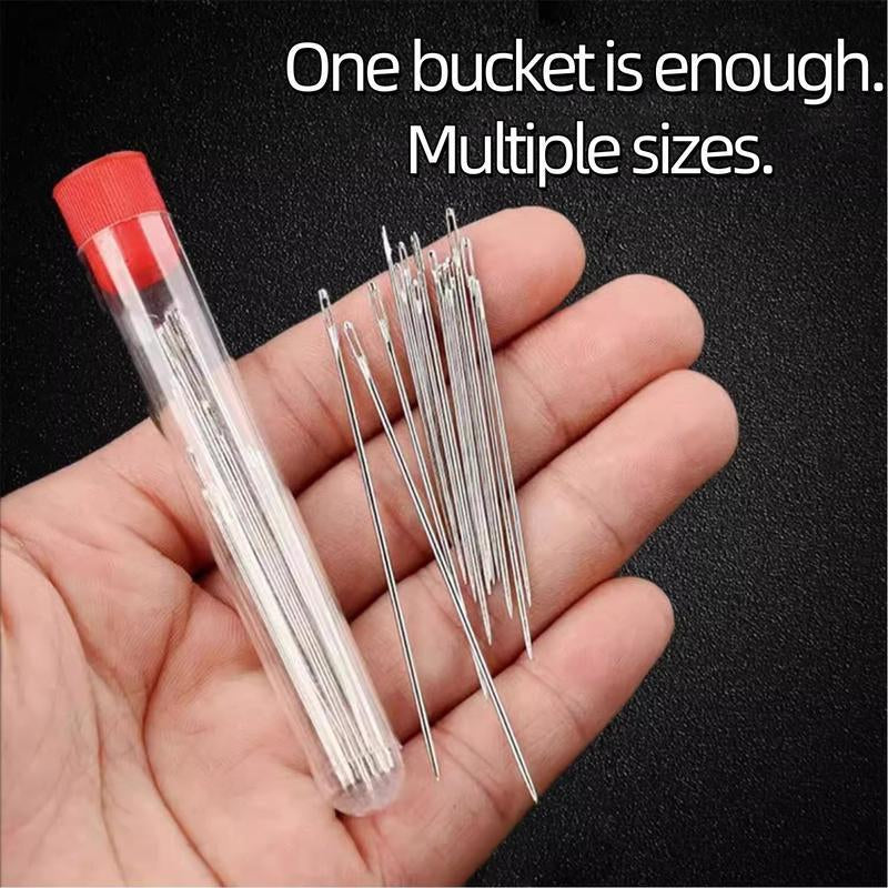 34PCS Big Eye Steel Needles Set - Long & Thin Handmade Quilting & Sewing Needles Kit for DIY Sewing Projects