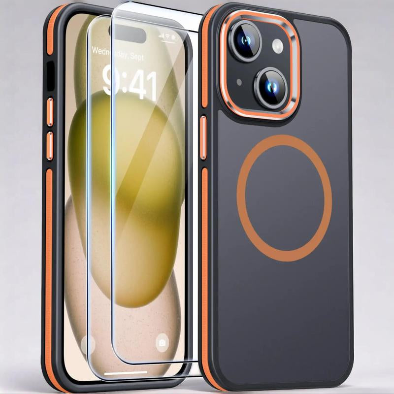Phone Case for Iphone 15, Protective Cellphone Case with 2 Tempered-Glass Screen Protectors Compatible with Magsafe, Military-Grade Protective Shockproof Slim Fit Phone Case for Iphone 15 Case