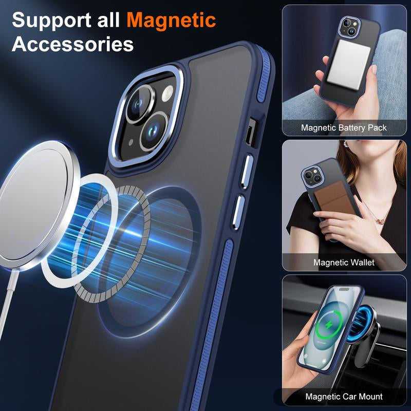 Phone Case for Iphone 15, Protective Cellphone Case with 2 Tempered-Glass Screen Protectors Compatible with Magsafe, Military-Grade Protective Shockproof Slim Fit Phone Case for Iphone 15 Case