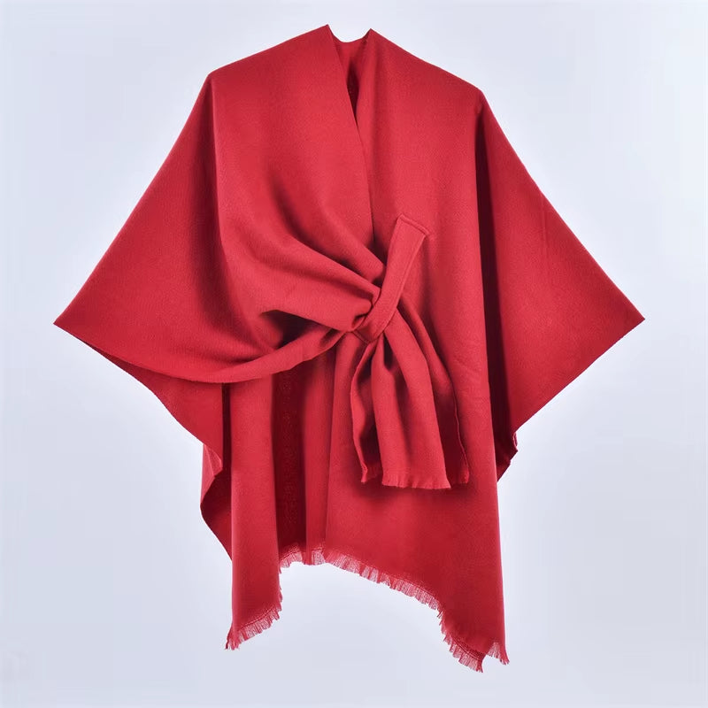 Women'S Elegant Shawl Wraps Soft Open Front Poncho Cape for Autumn Winter Solid Color Tassel Scarf Shawls Cloak Bufanda Pashmina