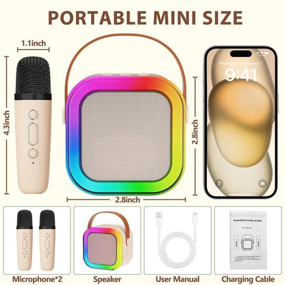 Mini Karaoke Machine with Microphone Sound System, Portable Karaoke Machine with 2 Wireless Microphones, Birthday Gifts for Girls and Children Aged 4-12, Family Gatherings,Tiktokshopbacktoschool