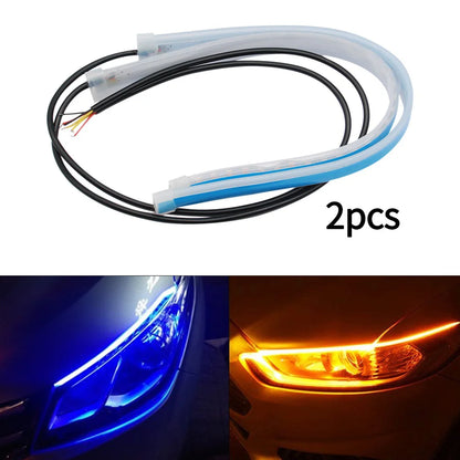 2Pcs 12V LED DRL Car Daytime Running Light Flexible Waterproof Strip Auto Headlights White Turn Signal Yellow Brake Flow Lights