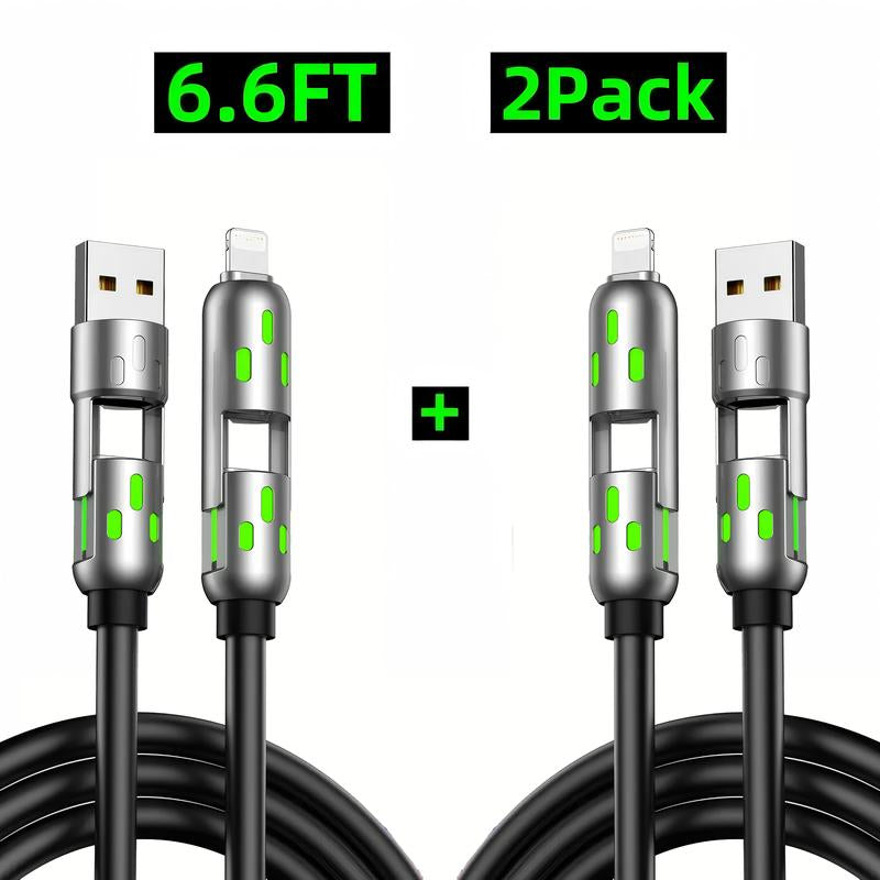 [Buy 1 Get 1 Free]-6.6Ft 4-In-1 USB-C Cable, PD Fast Charging, Data Sync, USB-A, Type-C, Lightning, Aluminum, Compatible