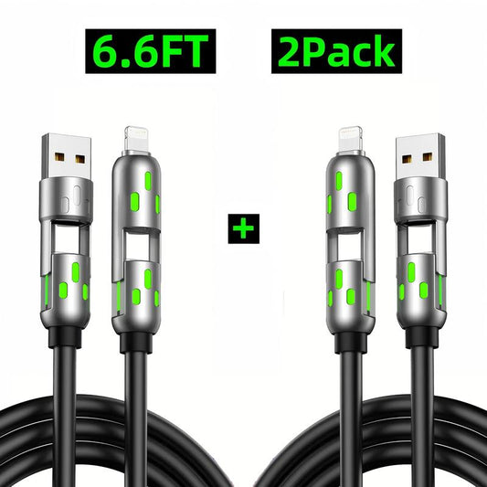 [Buy 1 Get 1 Free]-6.6Ft 4-In-1 USB-C Cable, PD Fast Charging, Data Sync, USB-A, Type-C, Lightning, Aluminum, Compatible