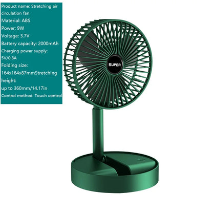 USB Rechargeable Folding Telescopic Floor Fan Mini Summer Mute Silent Desktop Table Fan Ventilador for Office Bedroom Cooler