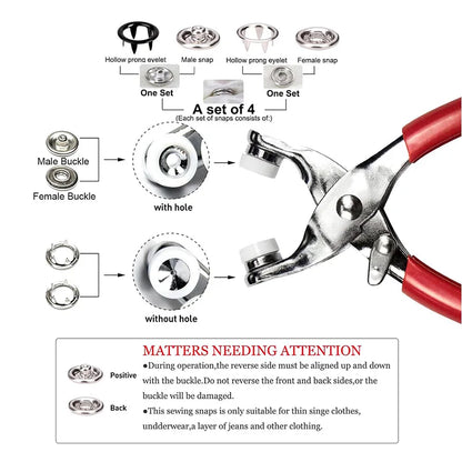 9.5Mm Metal Hollow Five-Claw Snap Button for Installing Clothes Bag Sewing and DIY Craft Hand Pliers Tool