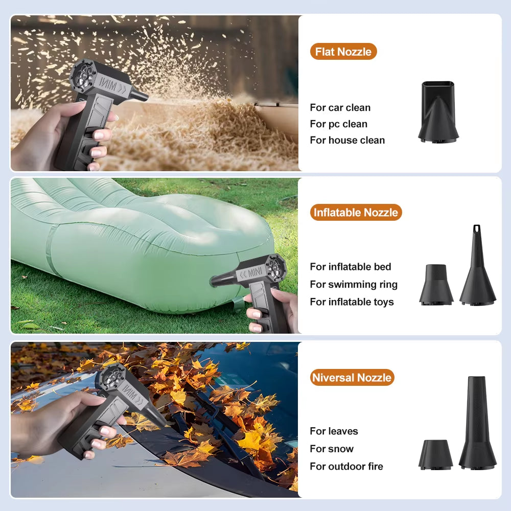 Electric Air Duster Blowing Snow Turbo Jet Fan Car Fan 5 Outlet Nozzles Cleaning Blower Tool 130000RPM Portable Type-C Charging