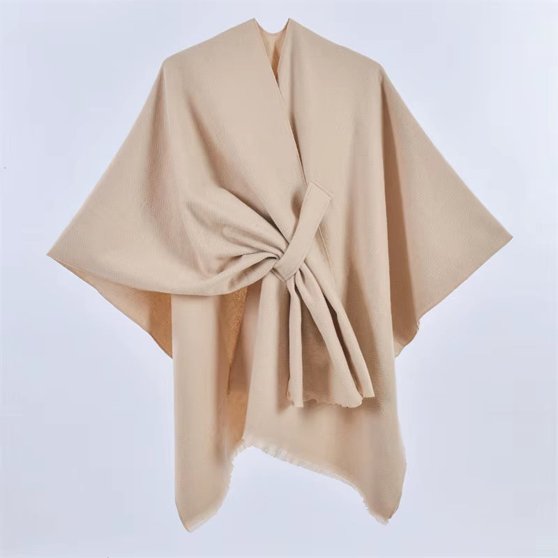 Women'S Elegant Shawl Wraps Soft Open Front Poncho Cape for Autumn Winter Solid Color Tassel Scarf Shawls Cloak Bufanda Pashmina