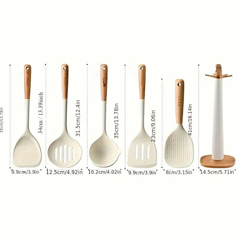 Silicone spatula Non-stick pan set, durable hardwood handle, heat resistant tool, long handle porridge spoon, screen spatula, co