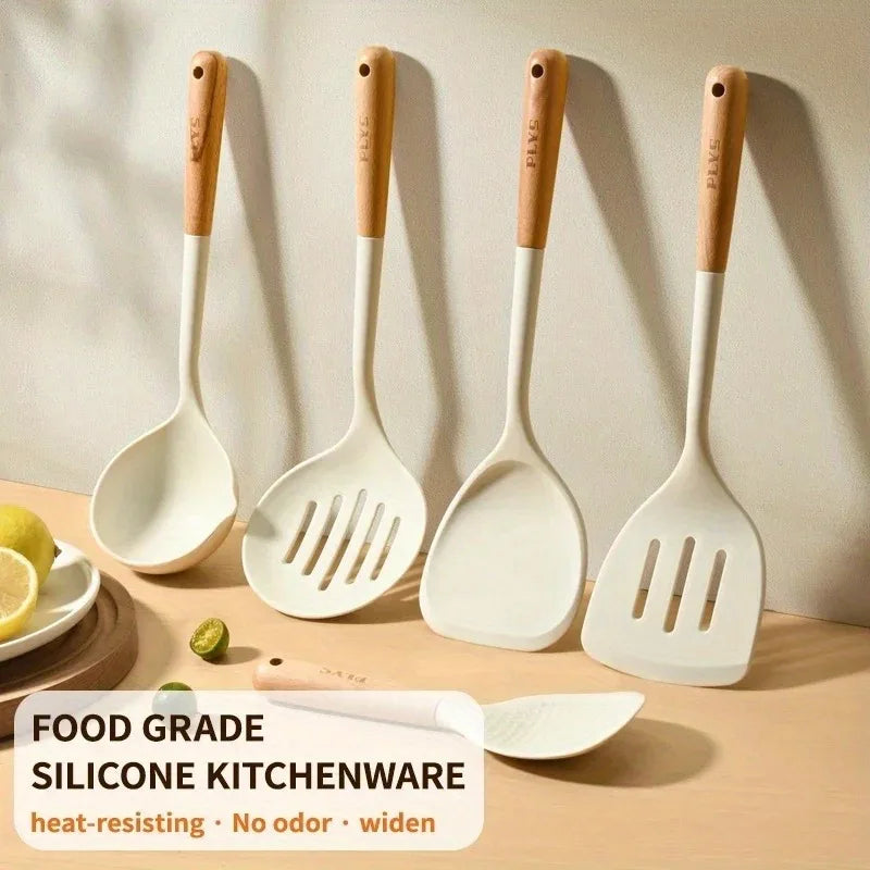 Silicone spatula Non-stick pan set, durable hardwood handle, heat resistant tool, long handle porridge spoon, screen spatula, co