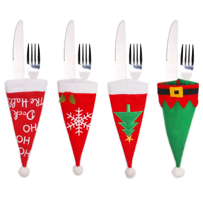 New Year 2023 Christmas Gift Tableware Fork Knife Holder Bag Navidad 2022 Noel Christmas Decorations for Home Dinner Table Decor