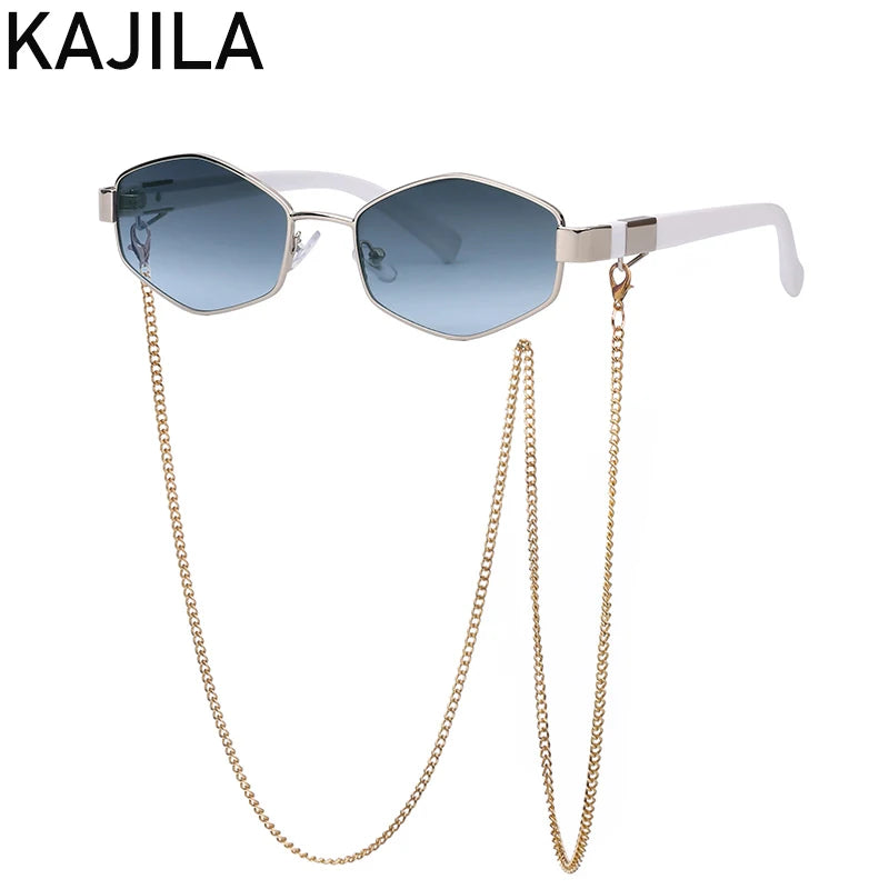 Sexy Small Frame Hexagon Sunglasses Women With Chain 2024 Luxury Brand Designer Punk Sun Glasses For Ladies Shades Gafas De Sol