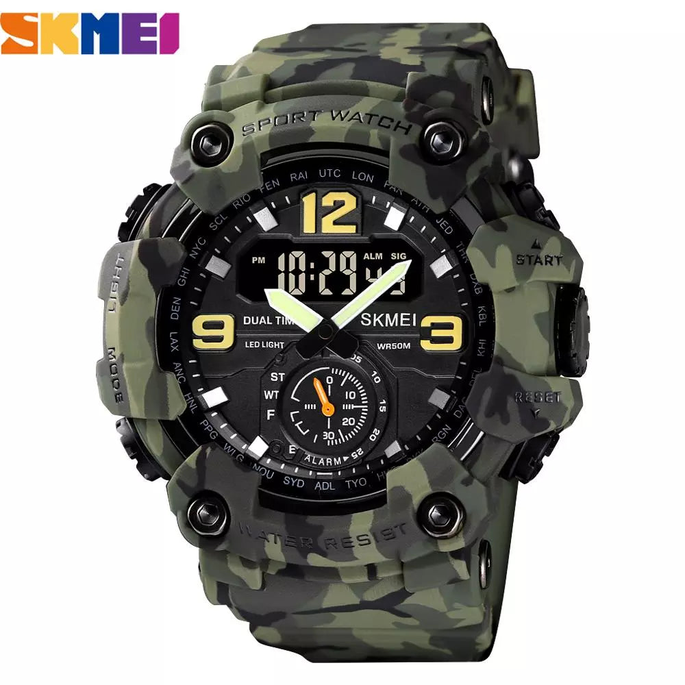 Vintage Men Military Watch 50m Waterproof Wristwatch SKMEI Top Brand Casual Sport Style Digital Clock PU Band Watch Men Original