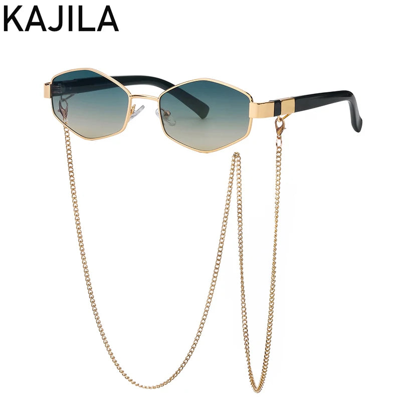 Sexy Small Frame Hexagon Sunglasses Women With Chain 2024 Luxury Brand Designer Punk Sun Glasses For Ladies Shades Gafas De Sol