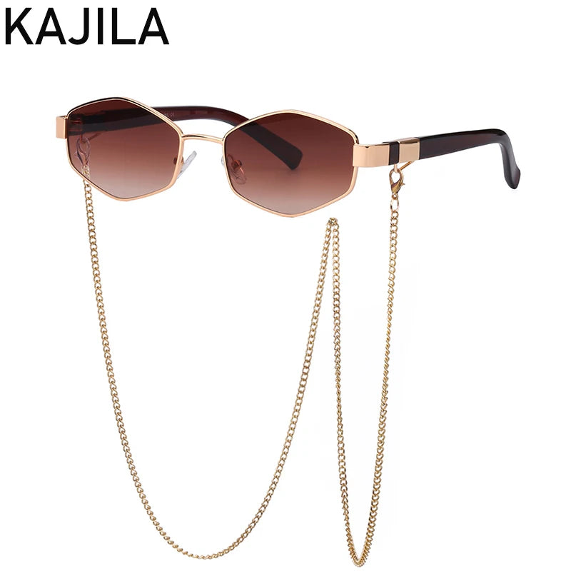 Sexy Small Frame Hexagon Sunglasses Women With Chain 2024 Luxury Brand Designer Punk Sun Glasses For Ladies Shades Gafas De Sol