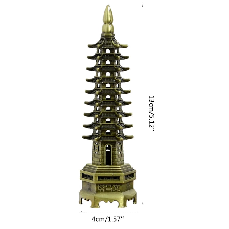 Feng Shui 9-Levels Alloy 3D Model Chinese Wenchang Pagoda Tower Crafts Statue Souvenir Home Decoration Metal Handicraft