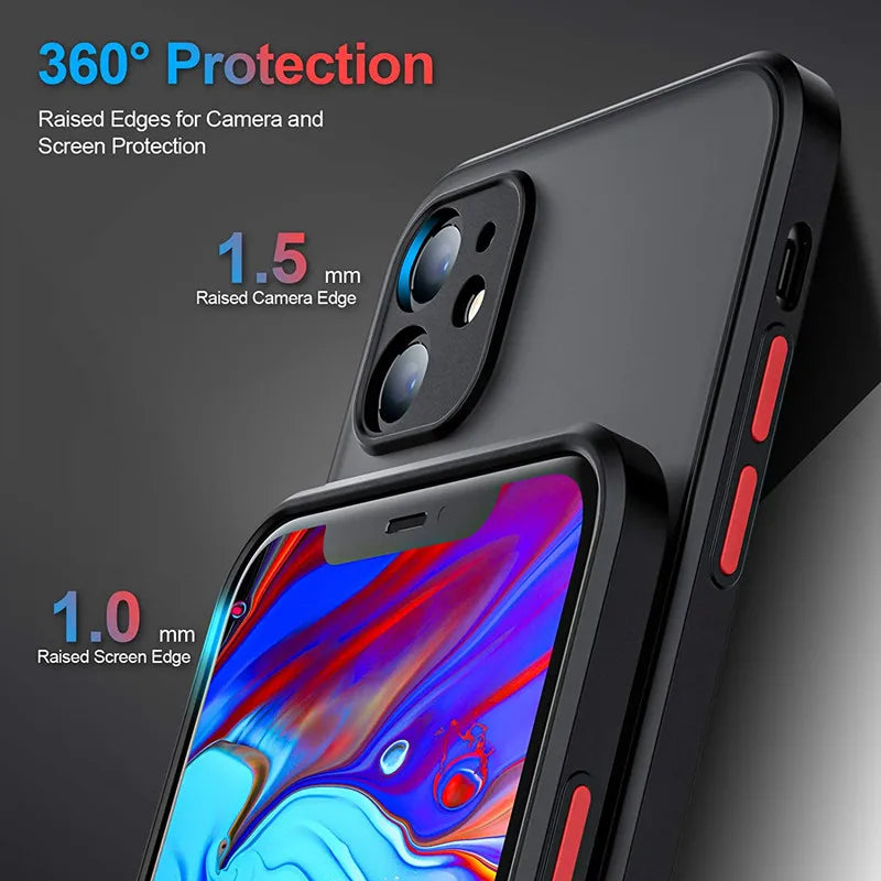 Shockproof Armor Matte Case For iPhone 13 14 12 11 Pro Max XR XS X 7 8 Plus SE Mini Luxury Silicone Bumper Clear Hard Cover Capa