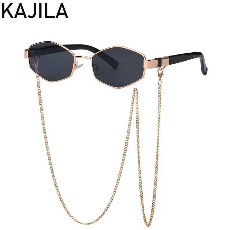 Sexy Small Frame Hexagon Sunglasses Women With Chain 2024 Luxury Brand Designer Punk Sun Glasses For Ladies Shades Gafas De Sol