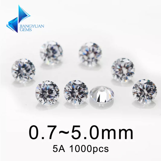 1000 颗 AAAAA 级白色 0.7~5.0 毫米散装锆石圆形切割方晶锆石