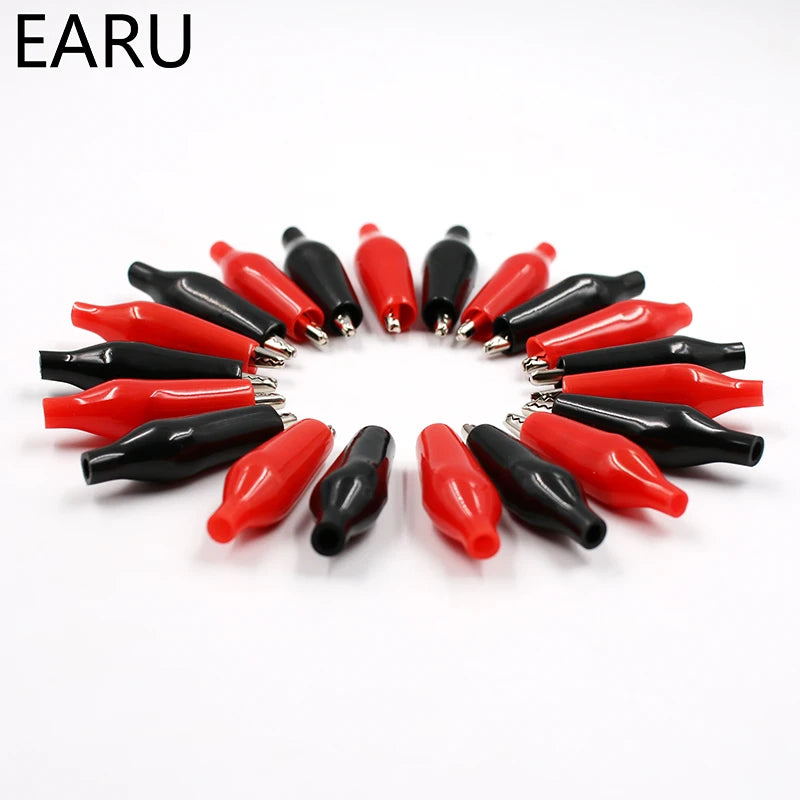 20pcs28MM Metal Alligator Clip G98 Crocodile Electrical Clamp Testing Probe Meter Black Red with Plastic Boot Car Auto Battery