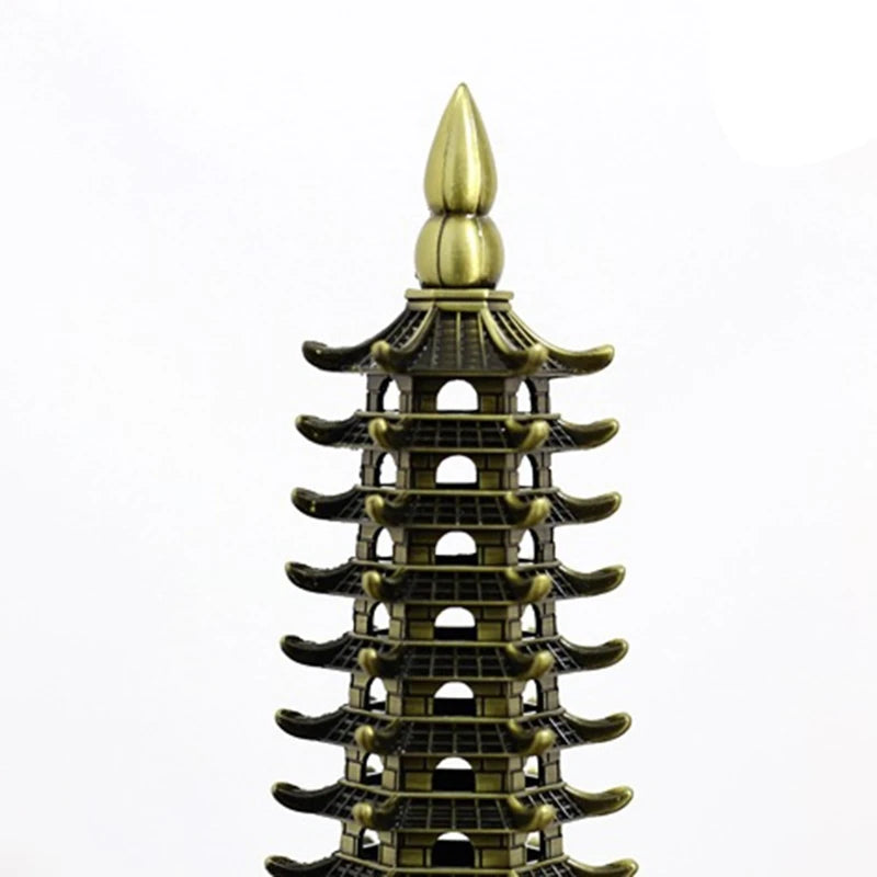 Feng Shui 9-Levels Alloy 3D Model Chinese Wenchang Pagoda Tower Crafts Statue Souvenir Home Decoration Metal Handicraft