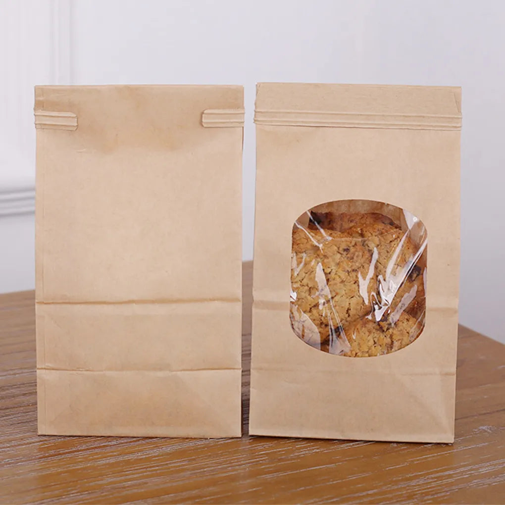 50 件装烘焙袋带透明窗口密封防油牛皮纸袋适用于食品零食饼干咖啡厨房配件