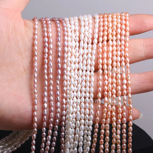天然淡水珍珠串珠高品质米粒形打孔散珠适用于制作珠宝 DIY 手链项链配件