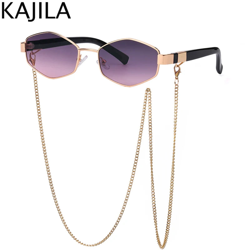 Sexy Small Frame Hexagon Sunglasses Women With Chain 2024 Luxury Brand Designer Punk Sun Glasses For Ladies Shades Gafas De Sol