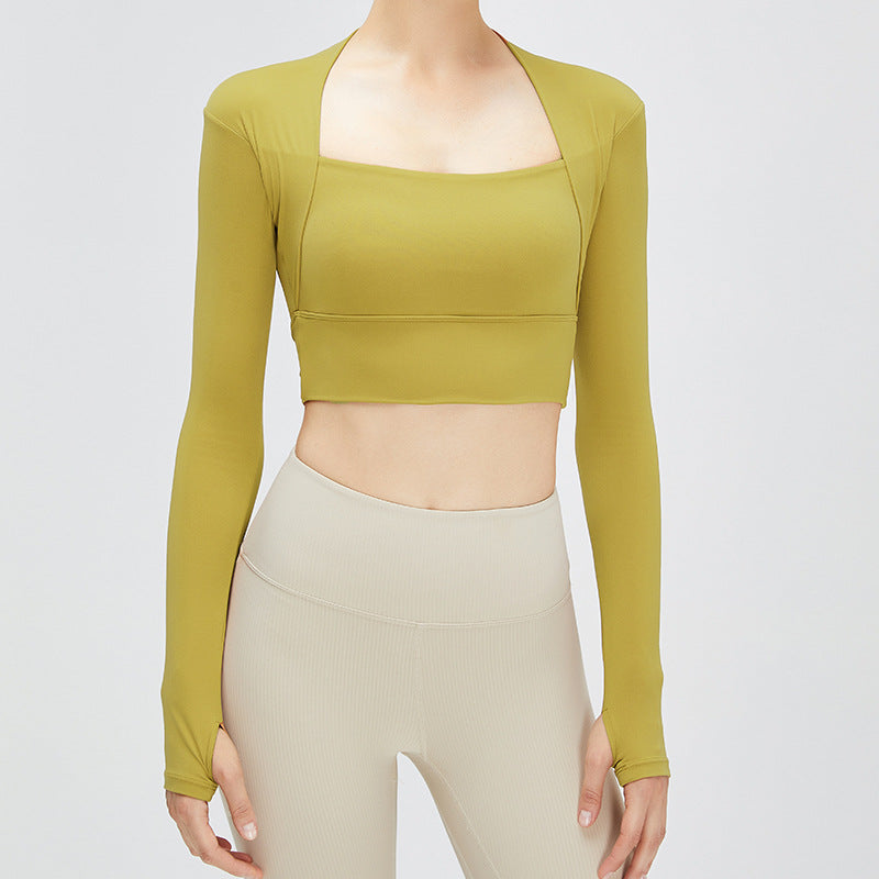 Autumn nude feel shawl fake two-piece yoga clothes long-sleeved women's outdoor sports T-shirt top running shock absorption workout clothes