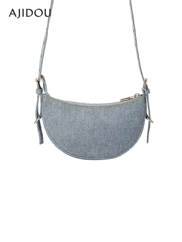 Ajidou Denim Patchwork Retro Crossbody Bag