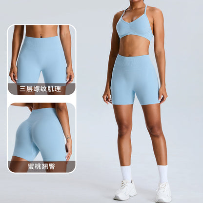 European and American new high waist peach yoga shorts women's hip-lift and belly shaping sports tights running quick-drying fitness shorts