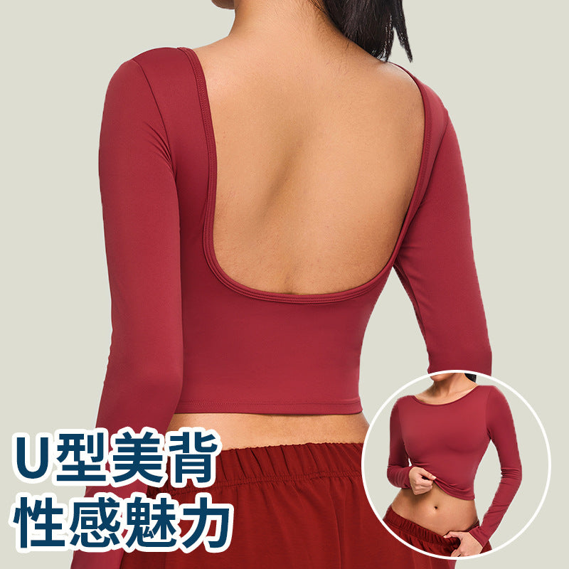 Long Sleeve yoga wear women's bare back fitness T-shirt beauty back yoga jacket outdoor sports running quick-drying sportswear