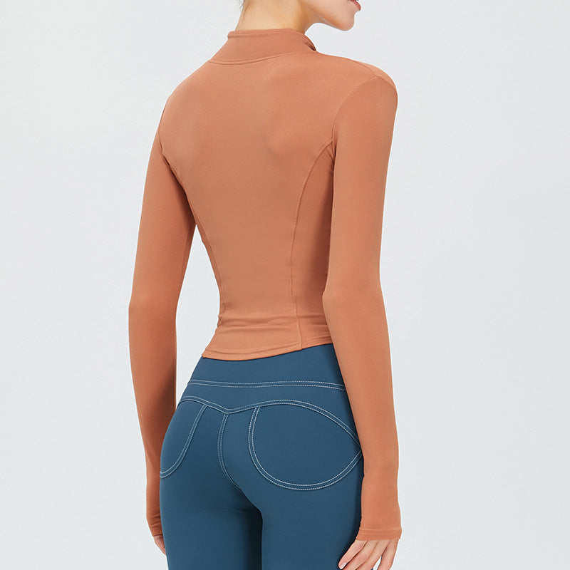 Quick-drying fitness clothes women's slim-fit sports top high elastic zipper yoga clothes long sleeve stand collar yoga jacket