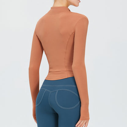 Quick-drying fitness clothes women's slim-fit sports top high elastic zipper yoga clothes long sleeve stand collar yoga jacket