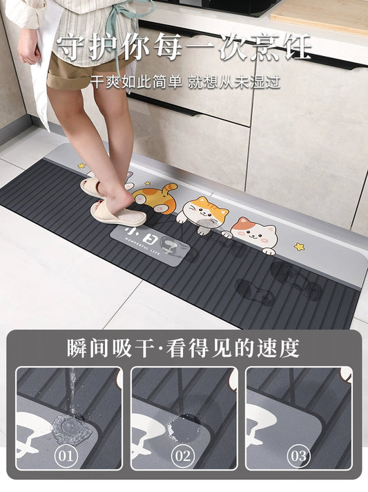 Cartoon Soft Diatom Ooze Kitchen Floor Mat Non-Slip and Oilproof Household Foot Mat Erasable Washable Bench Mat Absorbent Carpet